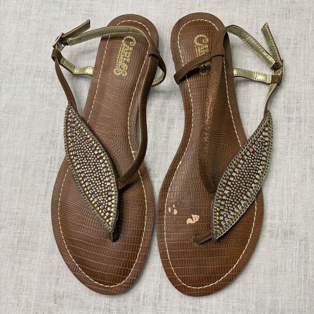 Carlos By Carlos Santana Sz 9.5 US Laverne Sandal Strap Buckle Brown Snakeskin